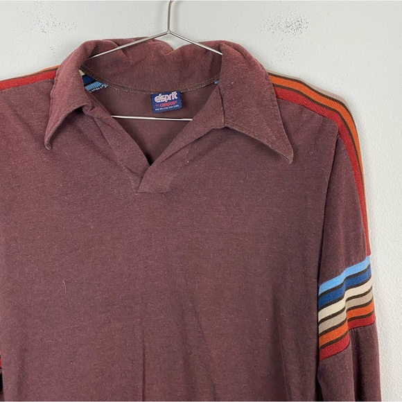 Men's Vintage Esprit by Campus Burgundy Striped Collared Long Sleeve Top - Picture 4 of 7